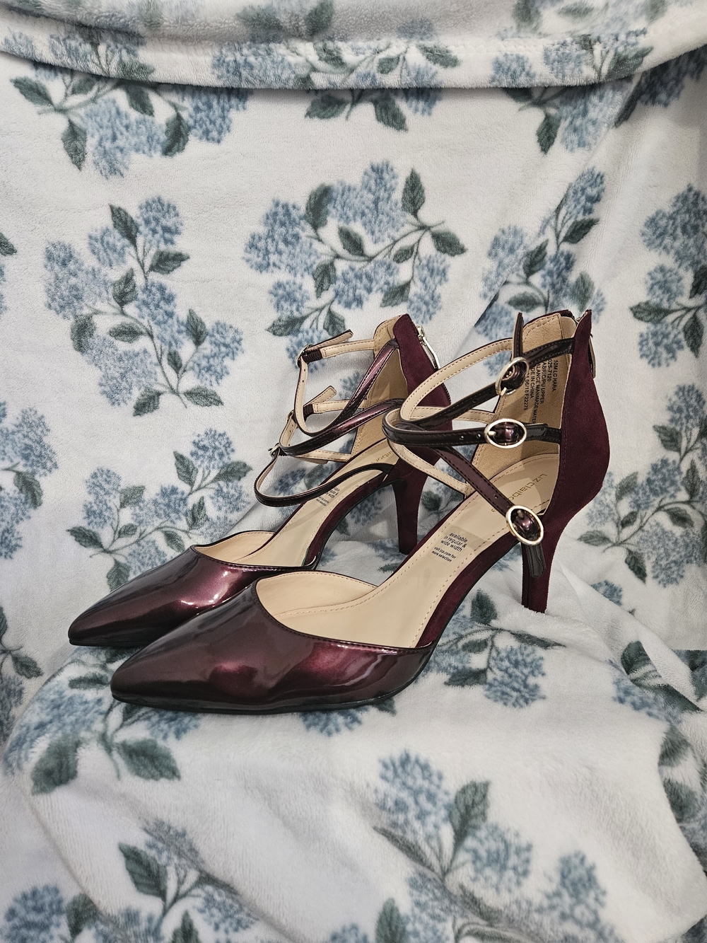 Liz Claiborne Metallic Burgundy Pointed-Toe Triple-Strap Heels